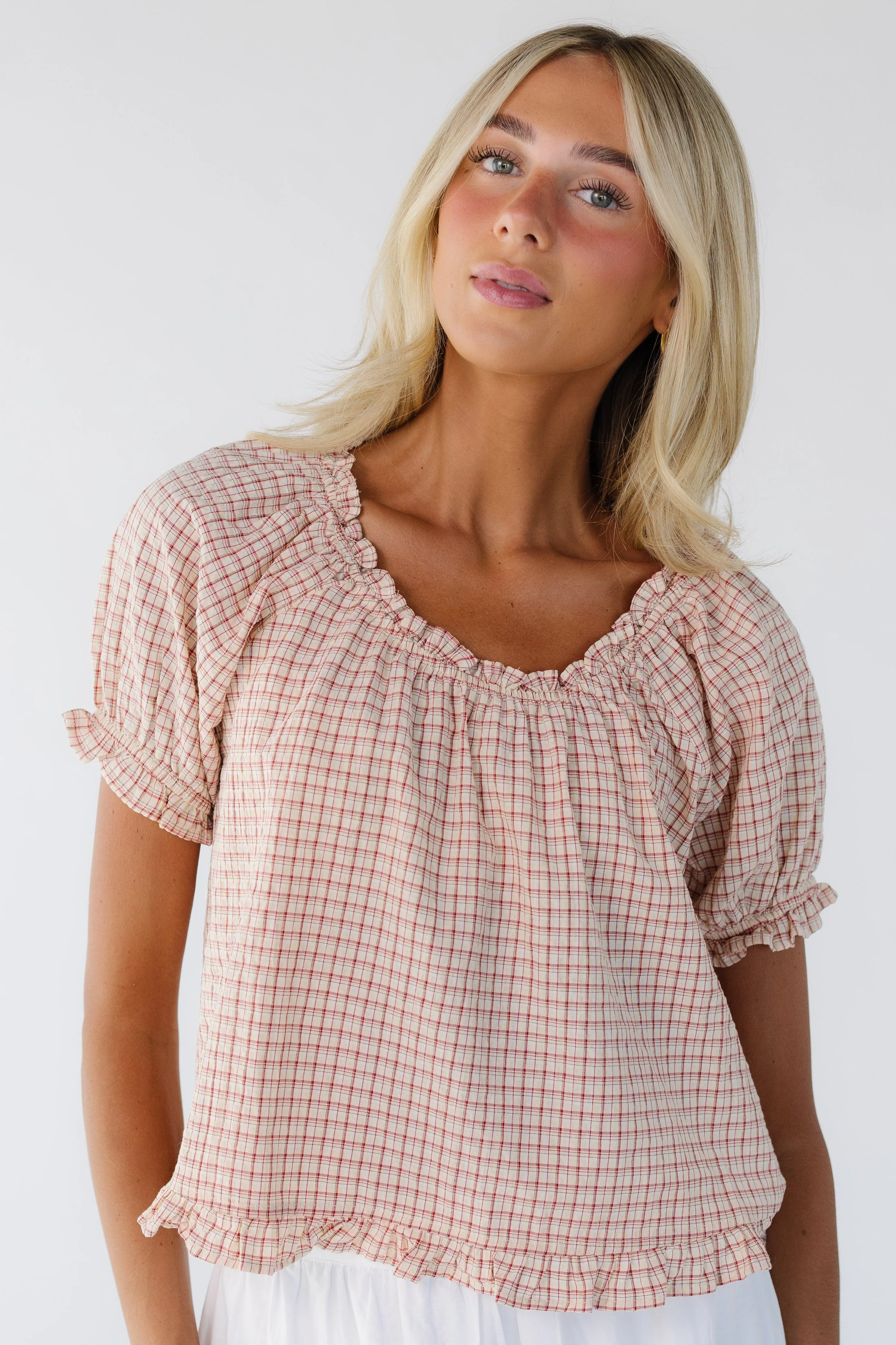 Francine Checkered Top -Red - Image 3