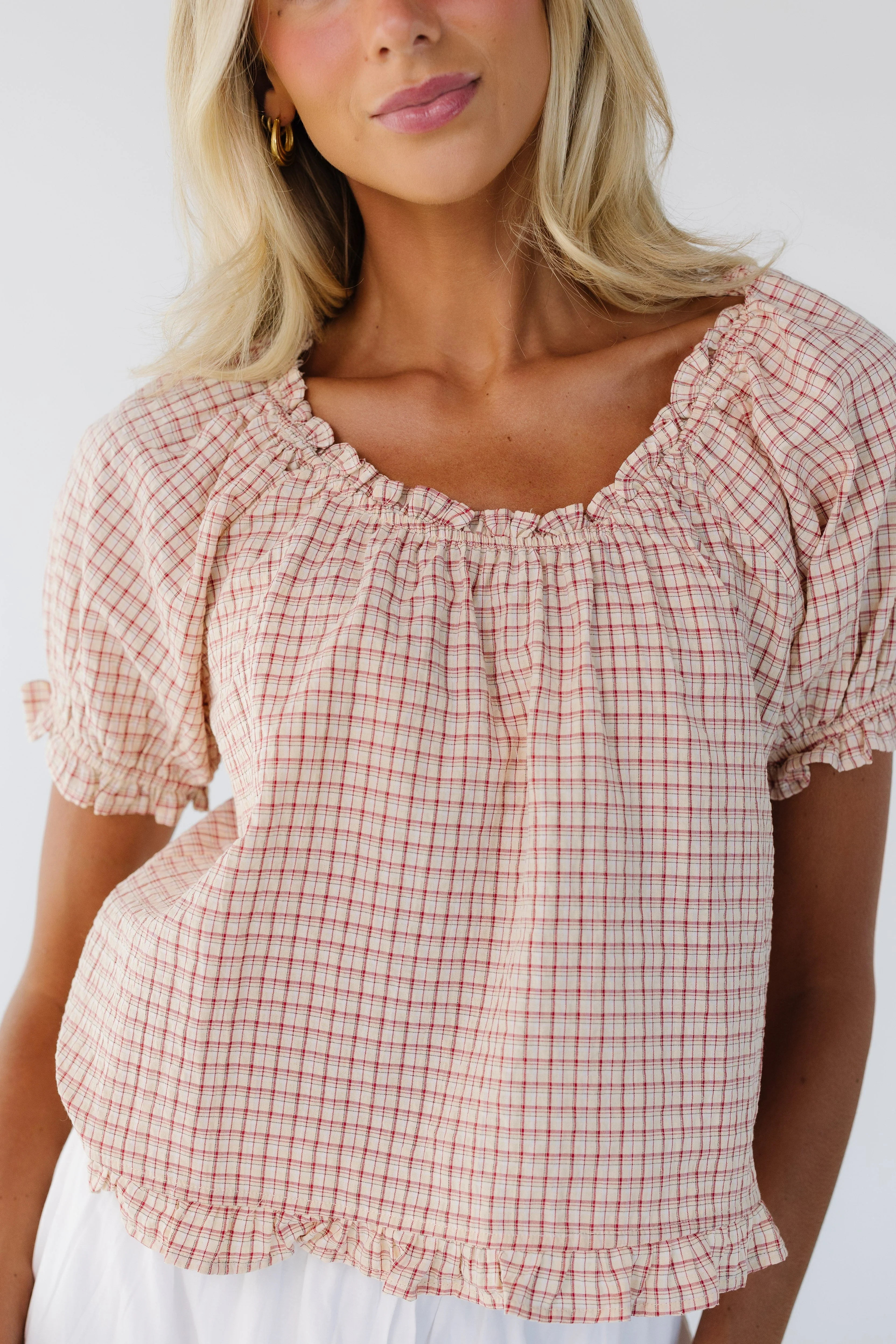 Francine Checkered Top -Red - Image 4