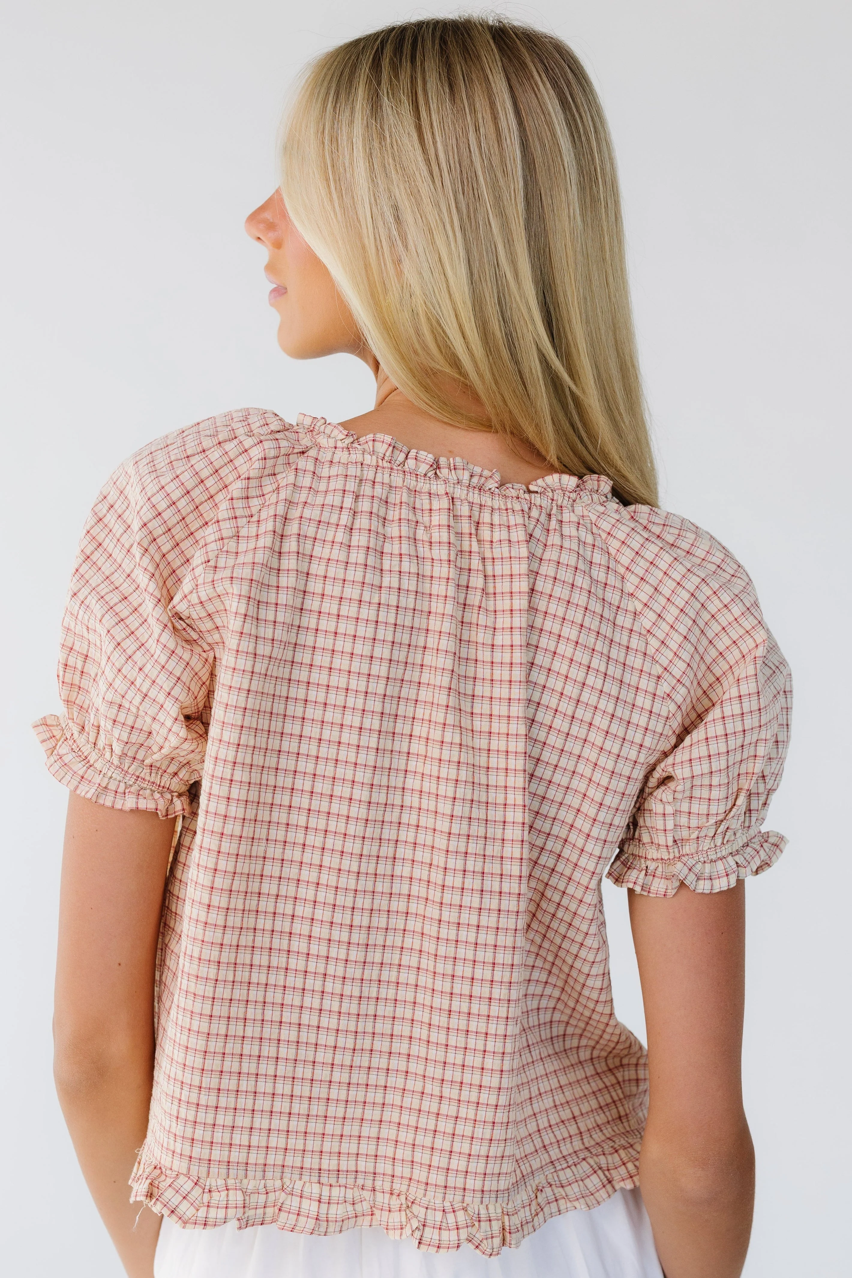 Francine Checkered Top -Red - Image 5