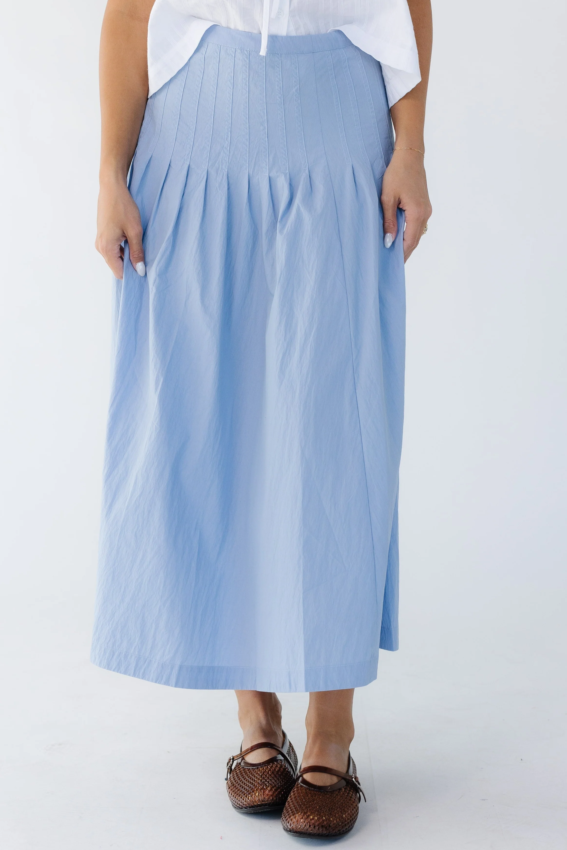 Drop Waist Pleated Midi Skirt
