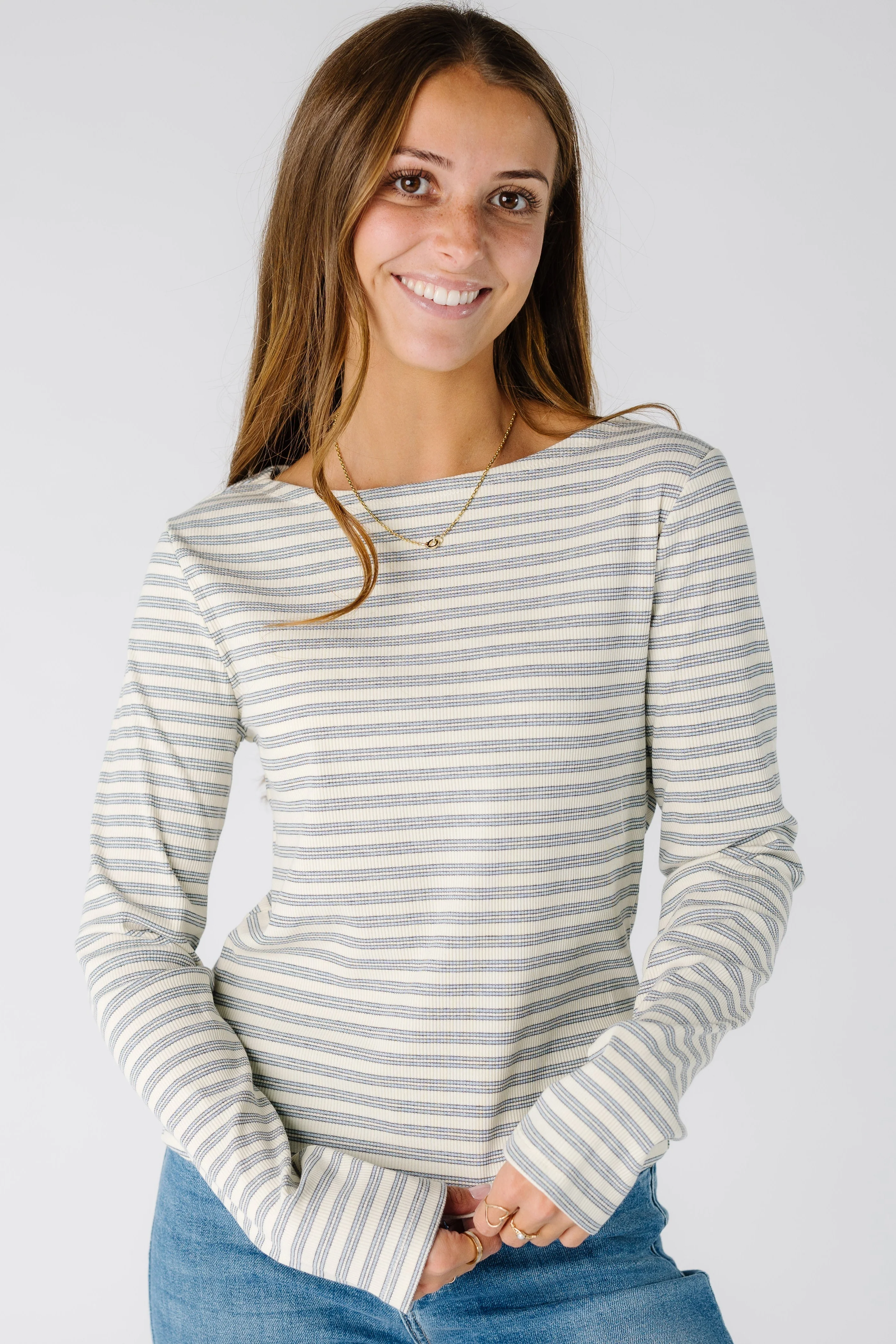 The Jessica Ribbed Long Sleeve Striped Tee