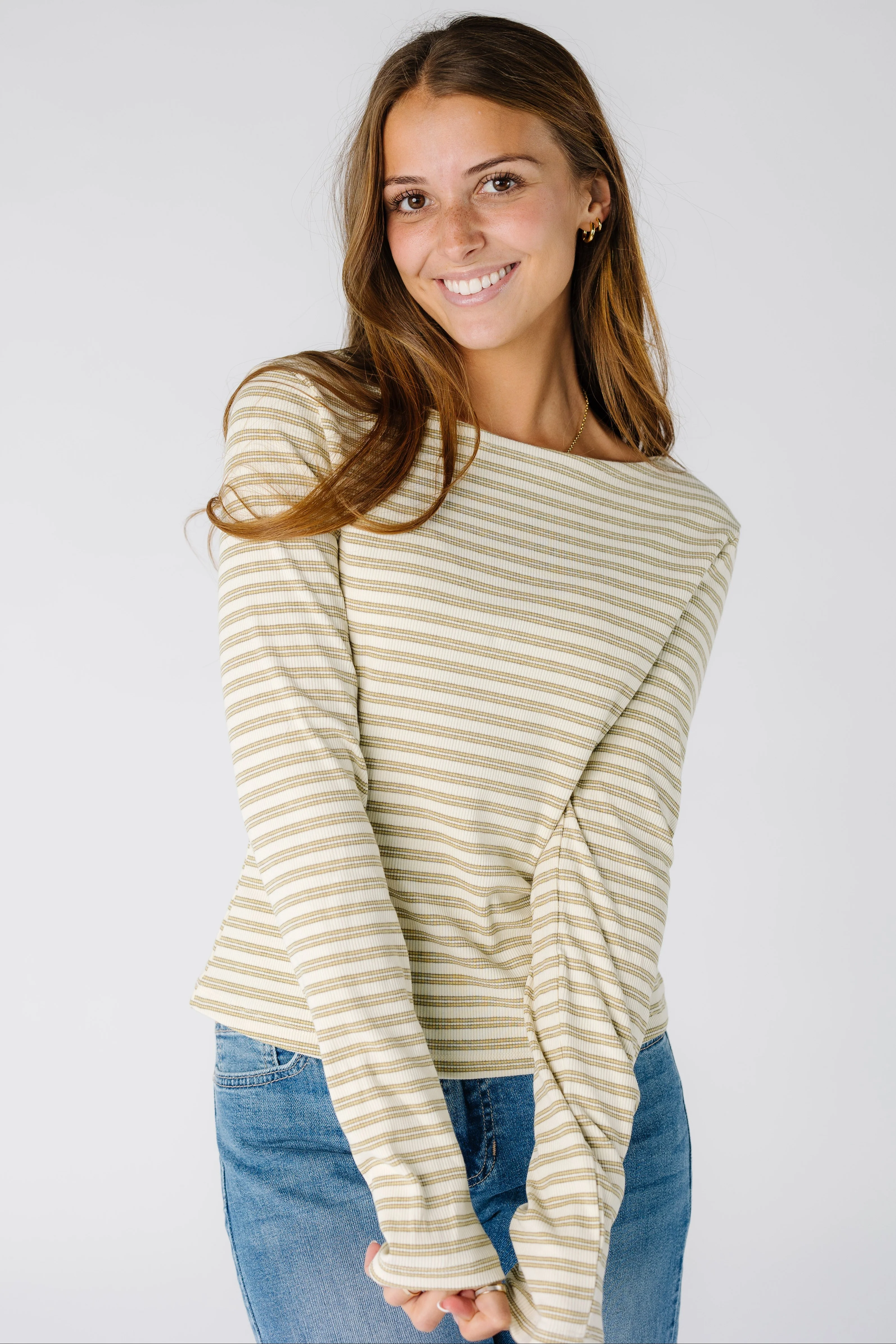 The Jessica Ribbed Long Sleeve Striped Tee - Image 2