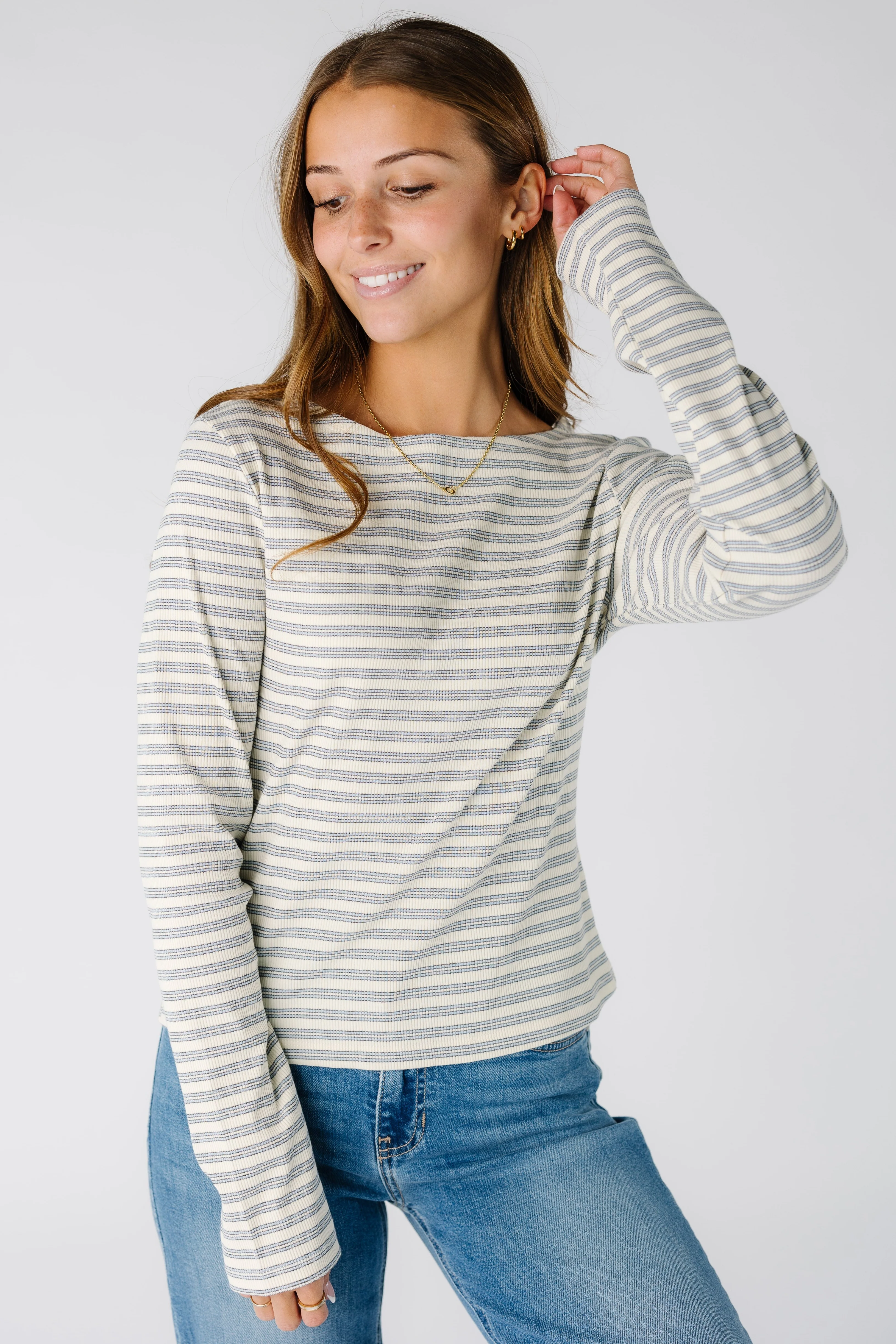 The Jessica Ribbed Long Sleeve Striped Tee - Image 3
