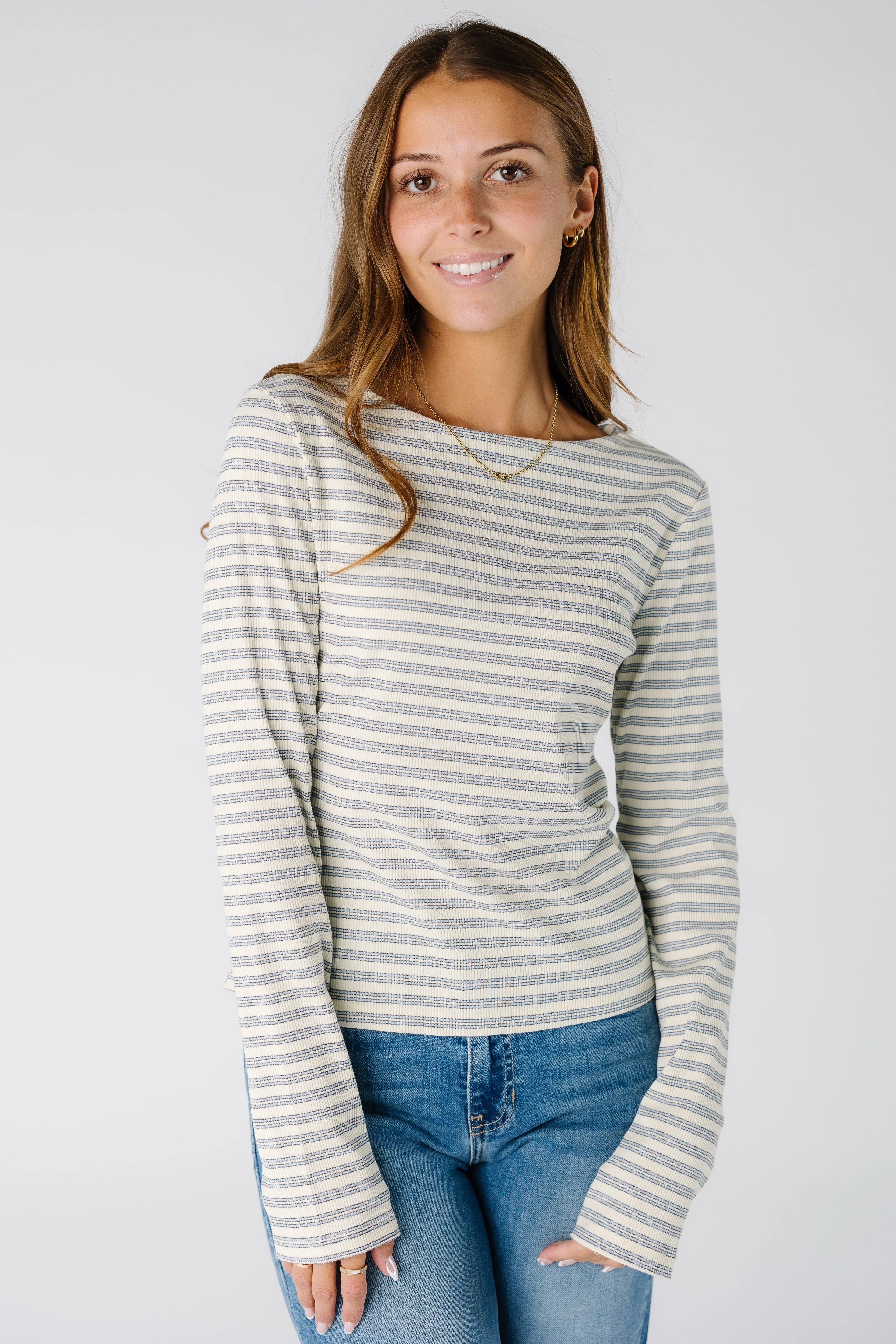 The Jessica Ribbed Long Sleeve Striped Tee - Image 4